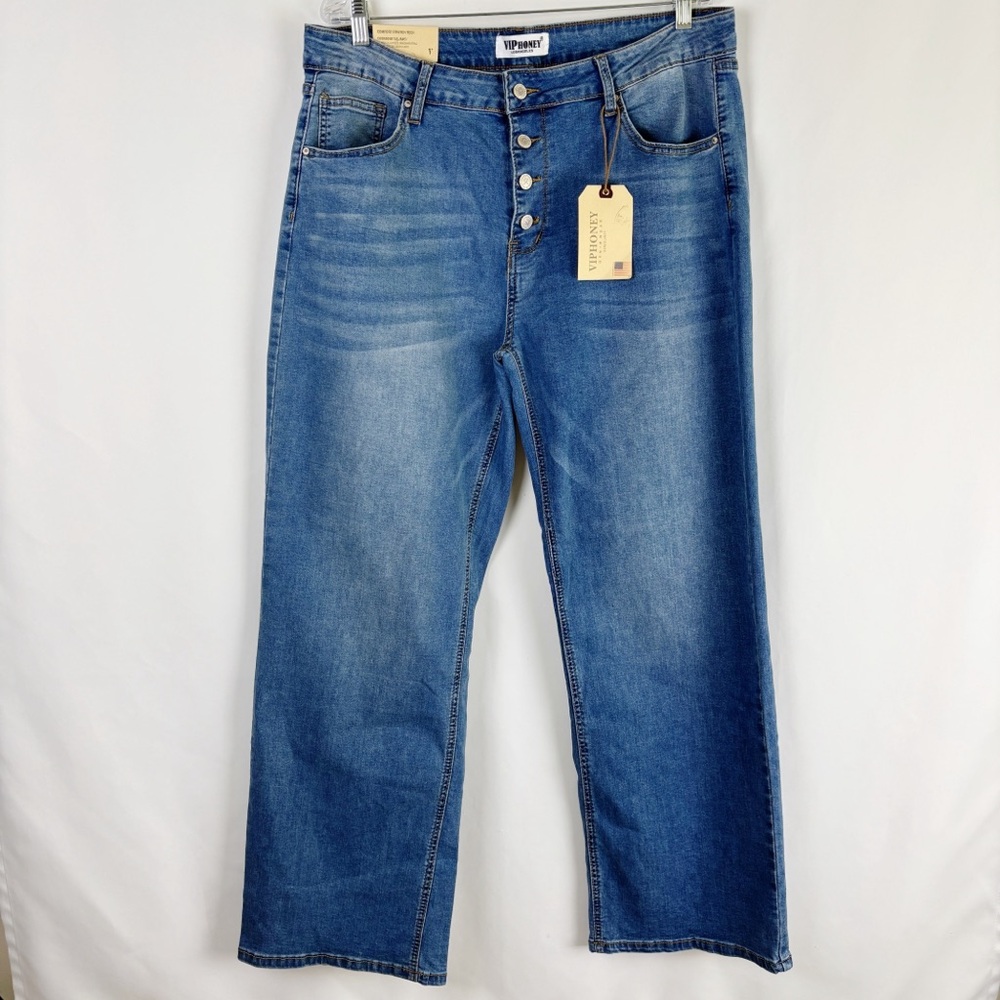 VIP Honey Losangeles Women Relaxed Buttofly Jeans with Classic Denim Wash - 3XL